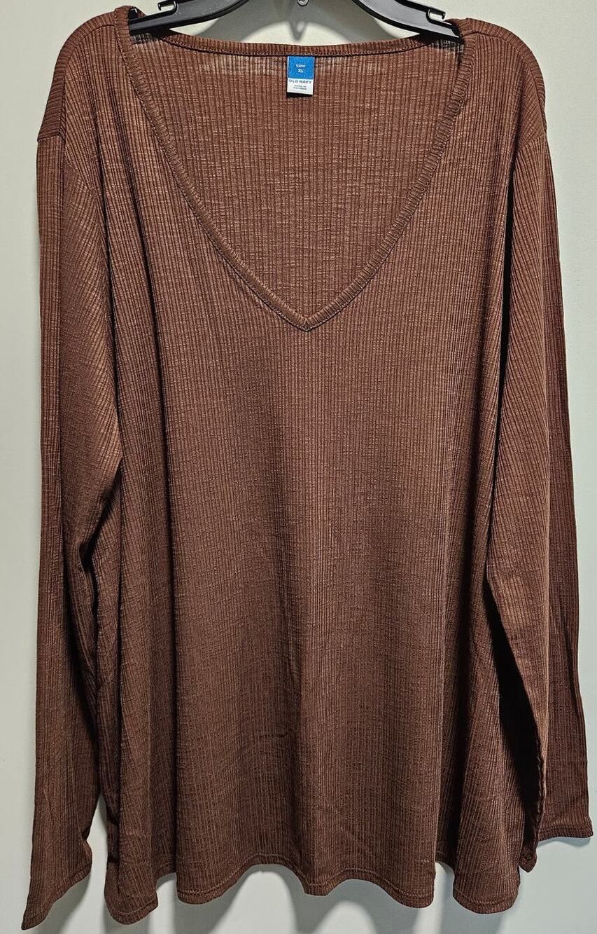 Women's Old Navy Long Sleeve Brown V-neck Tunic Shirt Size XL